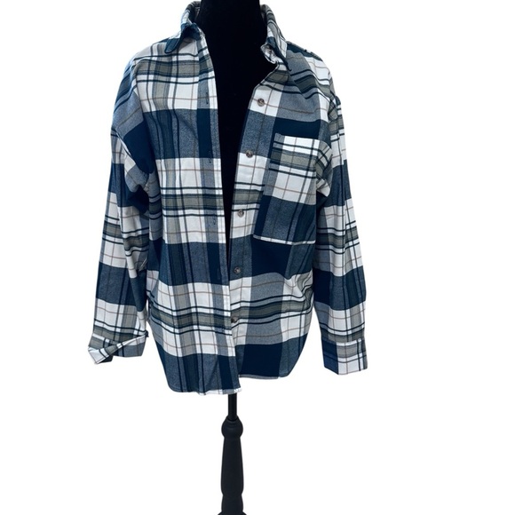 Abercrombie & Fitch Navy and White Plaid Shirt Jacket - Picture 1 of 3